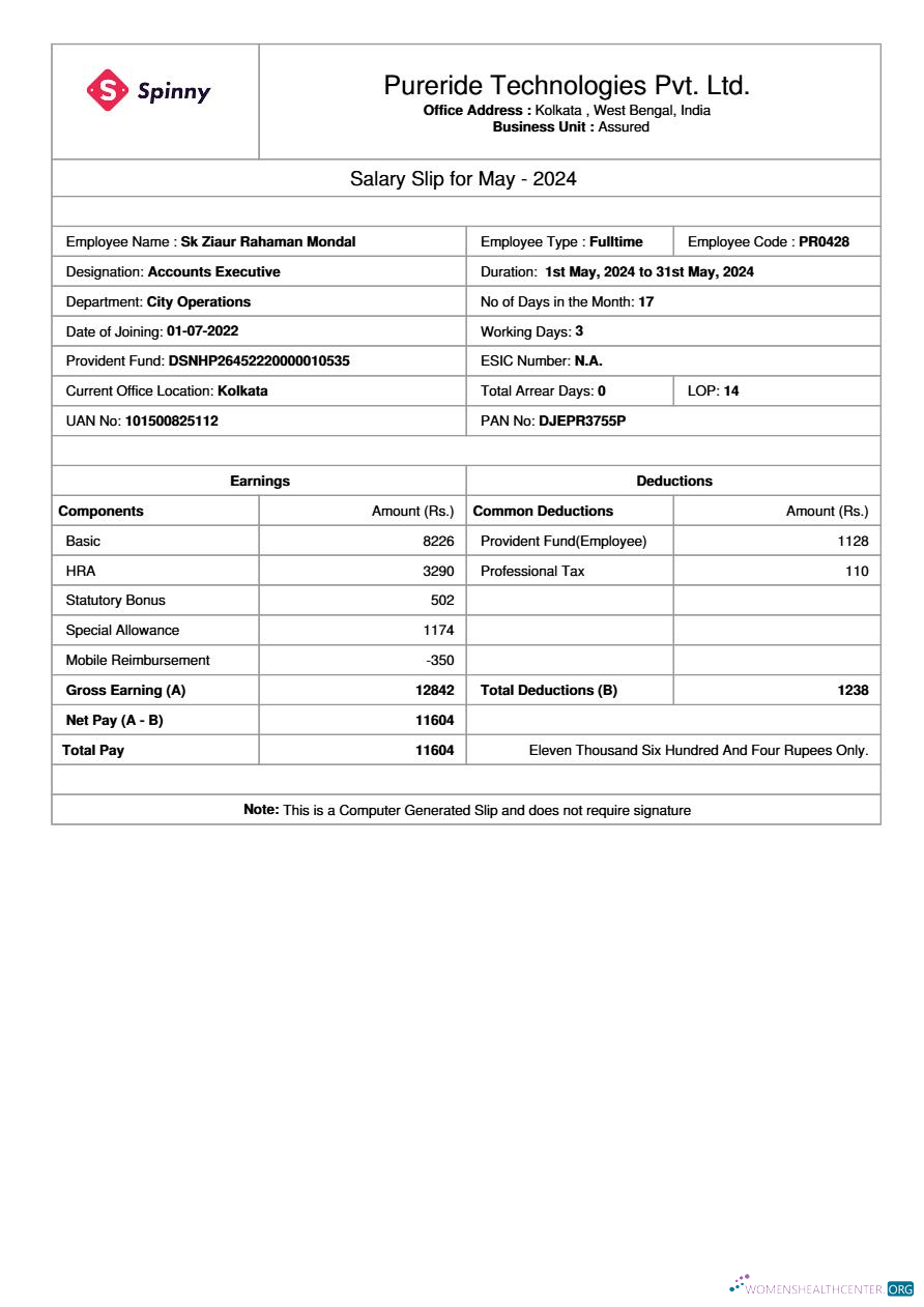 Download Pureride Technologies salary slip template in Word and PDF formats.pdf, 1 Photoshop template